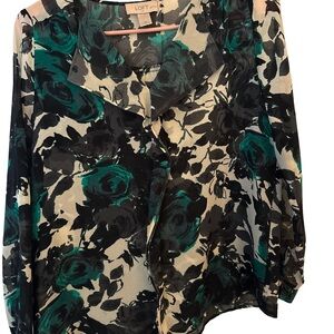 LOFT Women's Floral Blouse - Black and Teal
